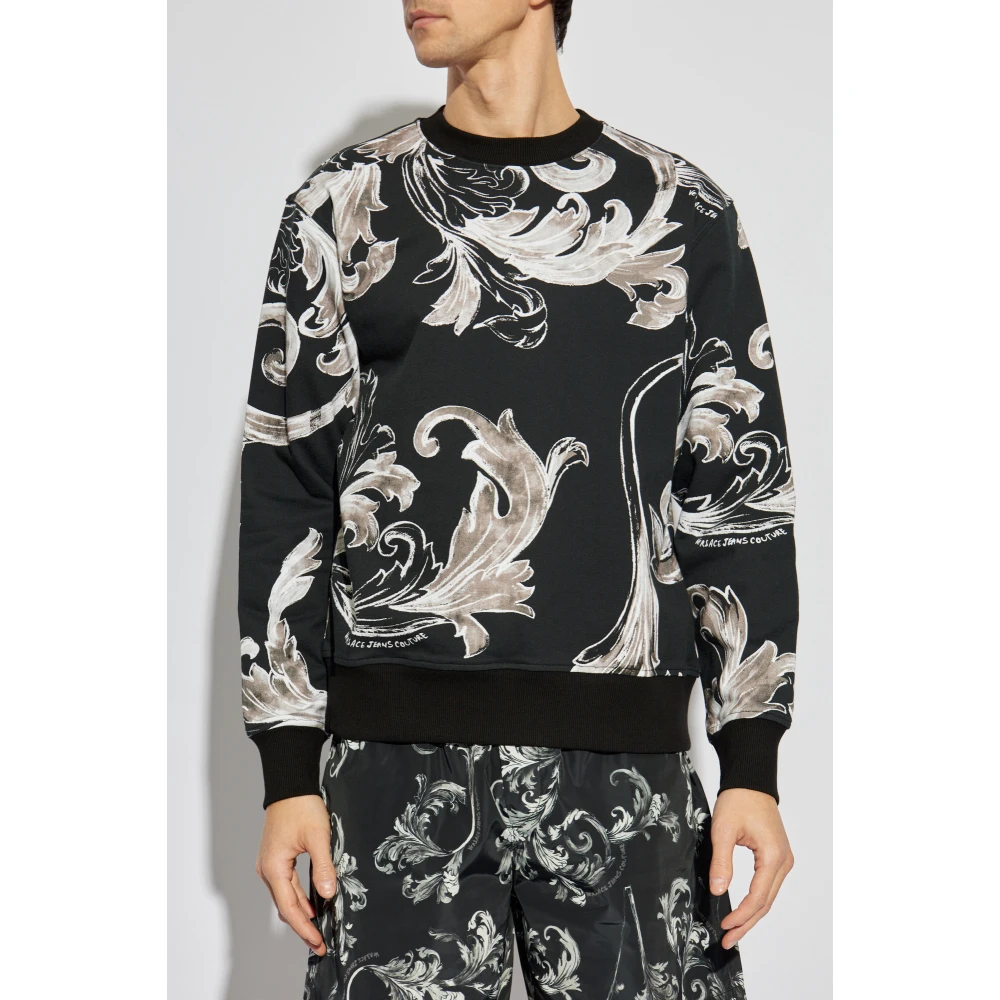 Versace Jeans Couture Sweatshirt met Outline Barocco print Black Heren