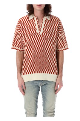 checkered-oversized-polo-burnt-orange
