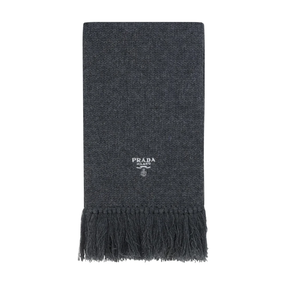 Prada Men's Gray Cashmere Logo Scarf