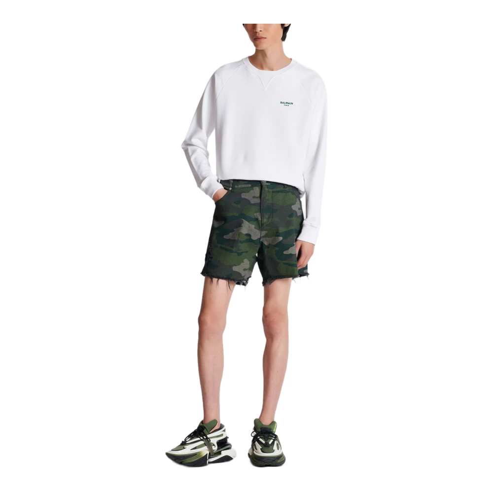 Balmain Flocked Sweatshirt White Heren