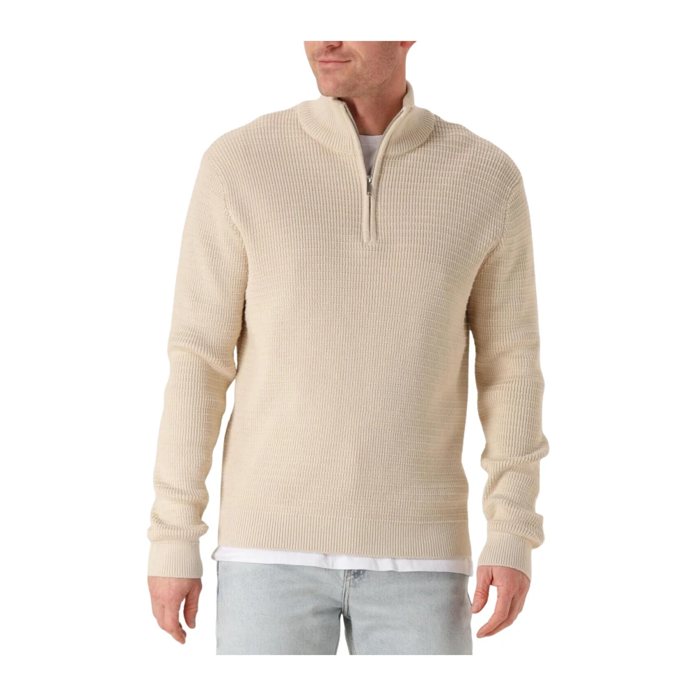 SELECTED HOMME Heren Truien & Vesten Slhtheo Ls Knit Structure Half Zip Beige