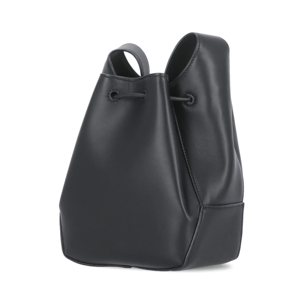 BRUNELLO CUCINELLI Zwarte Leren Schoudertas Koordsluiting Logo Black Dames