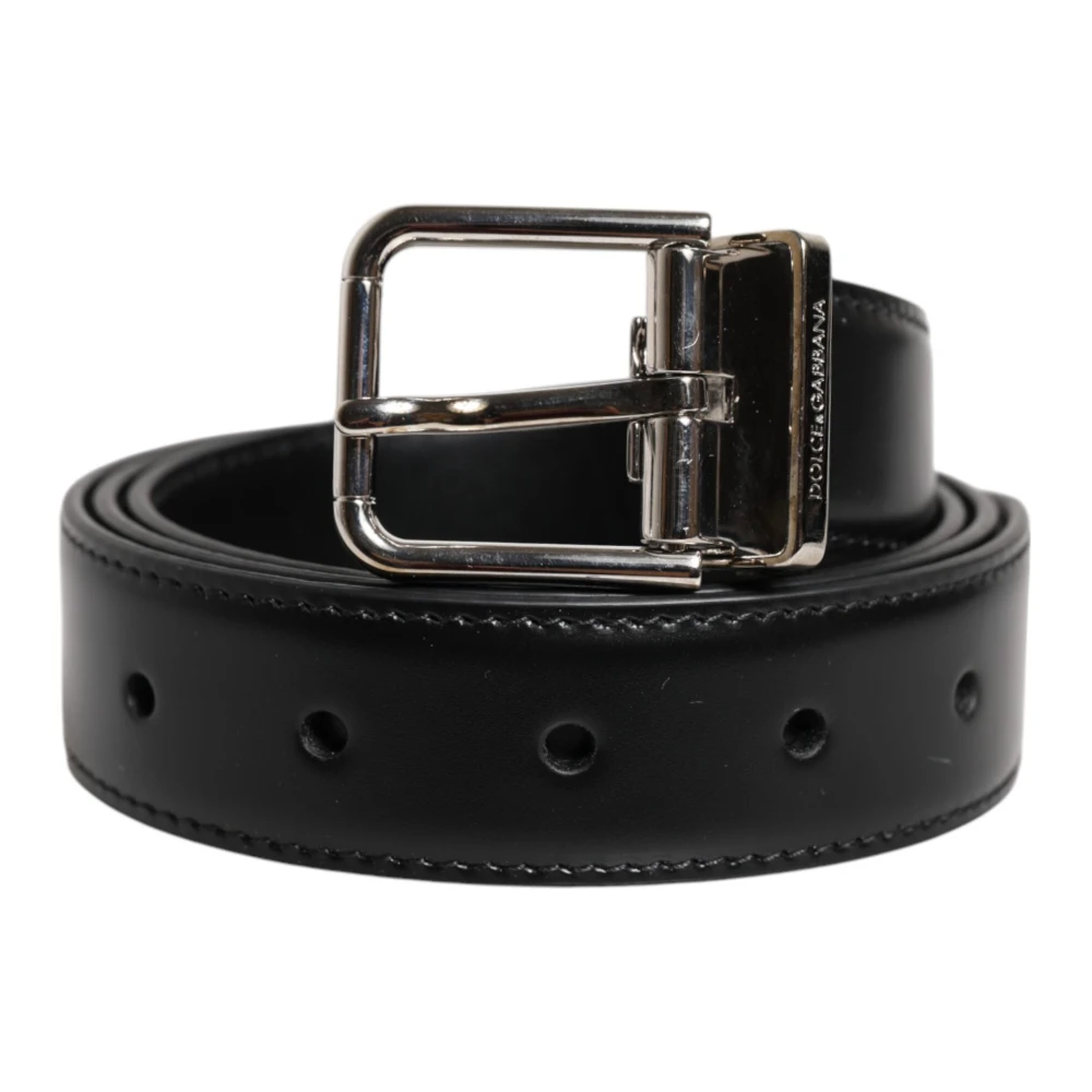 Dolce & Gabbana Men's Black Calf Leather Metal Buckle Belt