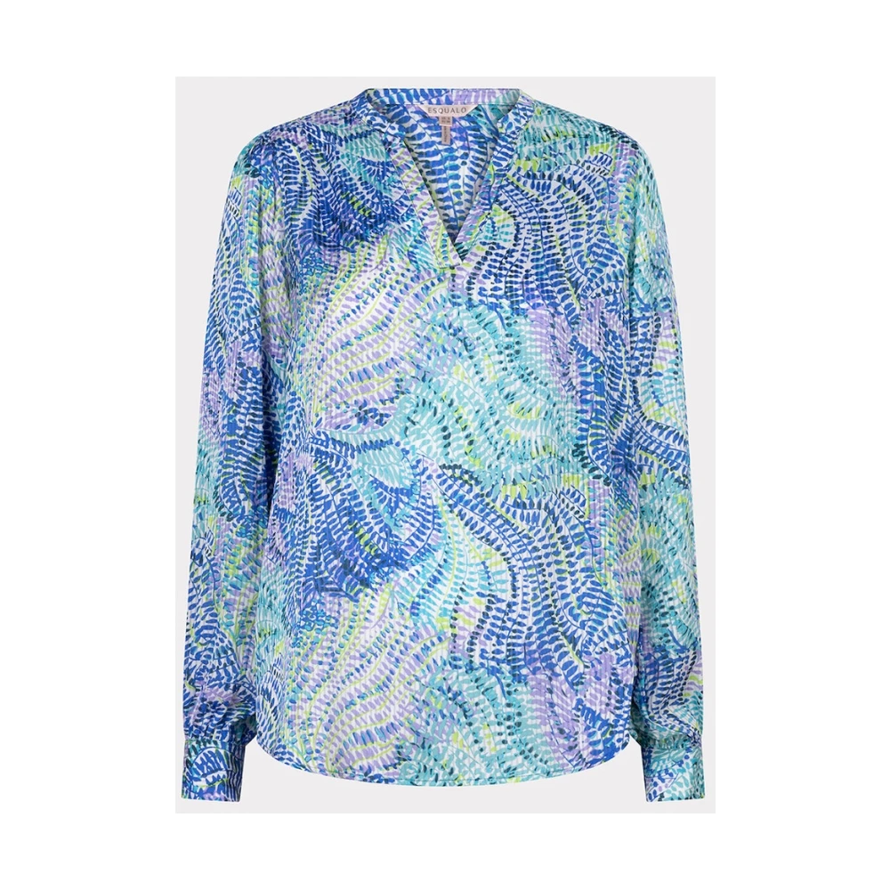 Esqualo V-hals Bayside Leaves Print Blouse Blue Dames
