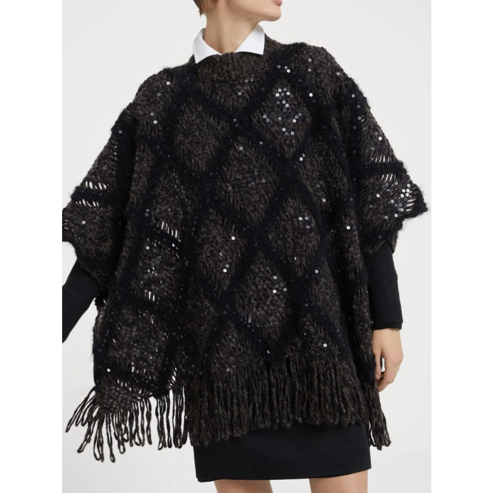 BRUNELLO CUCINELLI Zwarte Gehaakte Gebreide Cape Sweater Black Dames