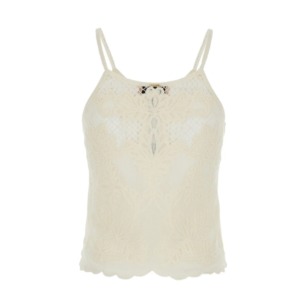 Twinset Women's Beige Sleeveless Tops, M, Crochet Lace Top
