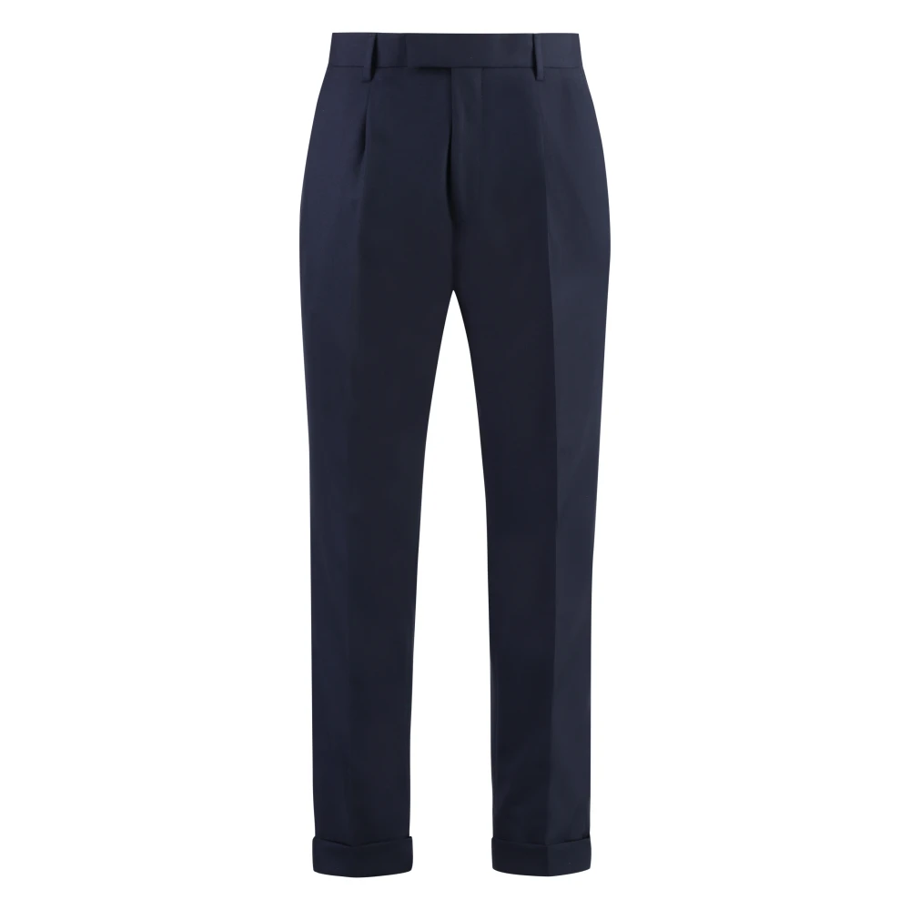 Hugo Boss Wollen broek met omslagmanchetten Blue Heren