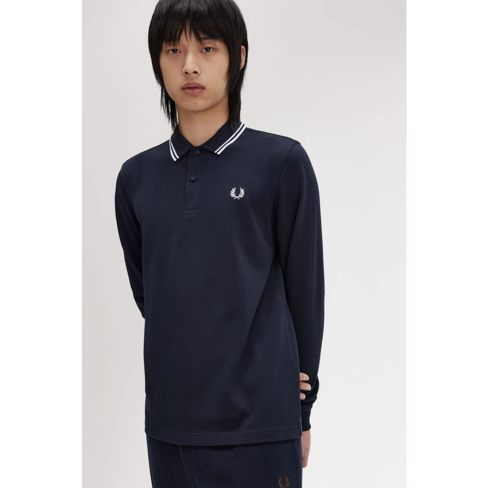 Fred Perry Blauwe polo met lange mouwen en rand Blue Heren