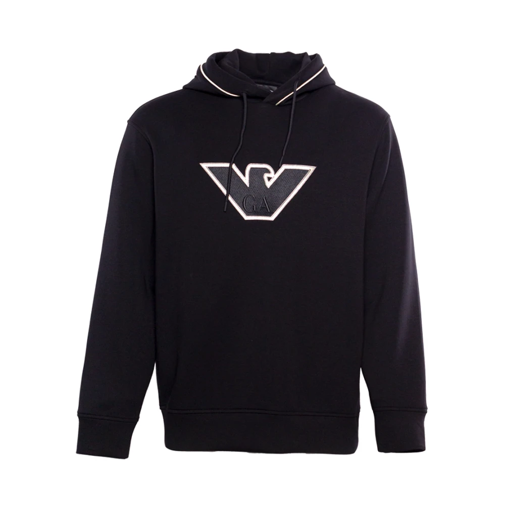 Emporio Armani Logo-broderad Dragsko Hoodie Black, Herr