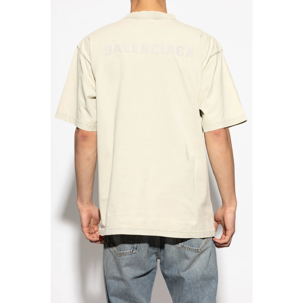 Balenciaga T-shirt met geborduurd logo met korte mouwen Beige Heren