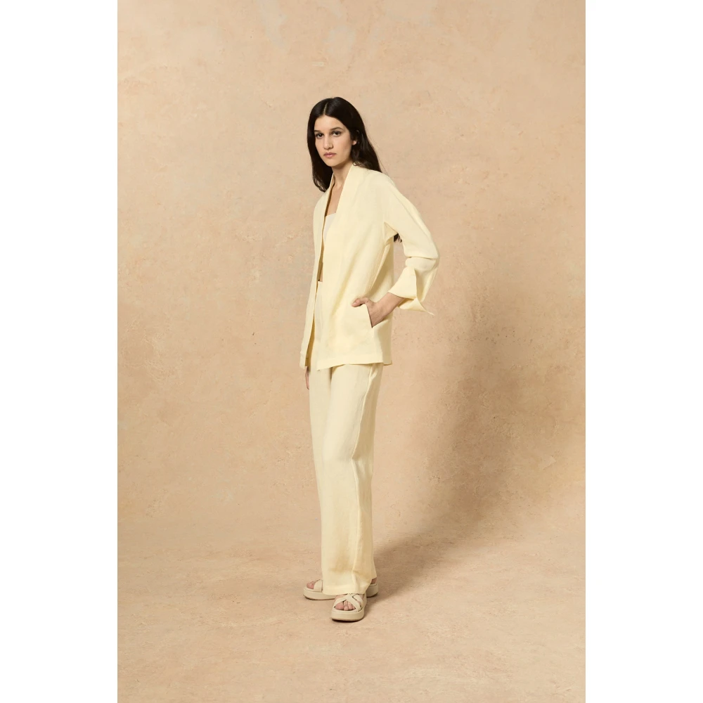 Cortana Linnen Viscose Lange Jas Vanille Yellow Dames