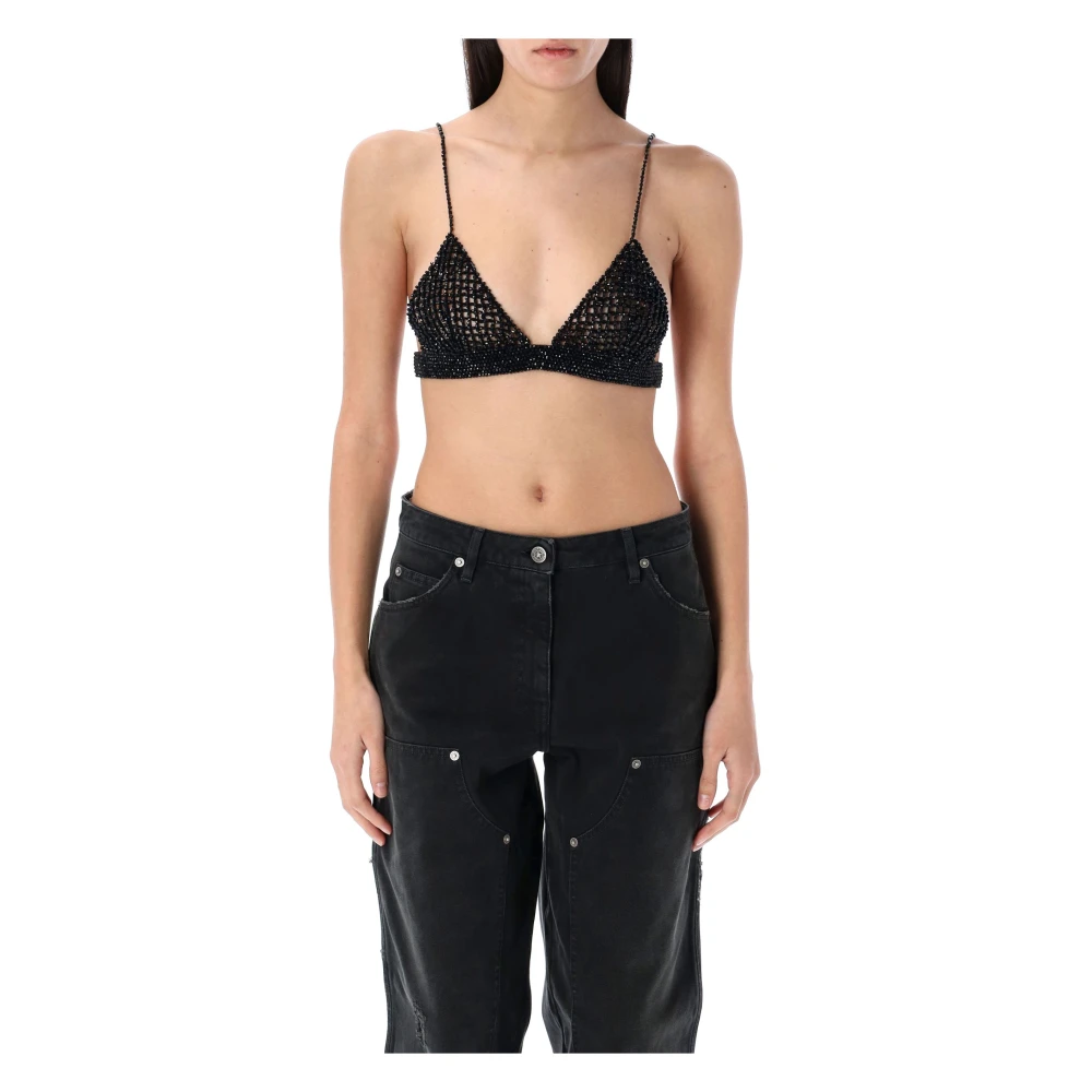 Golden Goose Zwarte Gehaakte Top met Kristallen Black Dames