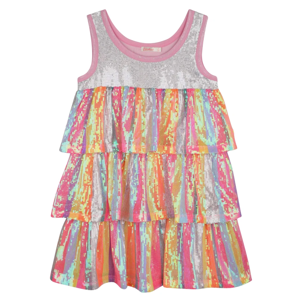 Billieblush Girls Multicolor Dresses, 12 Y, Pink Sequin Ruffle Dress Ss2025