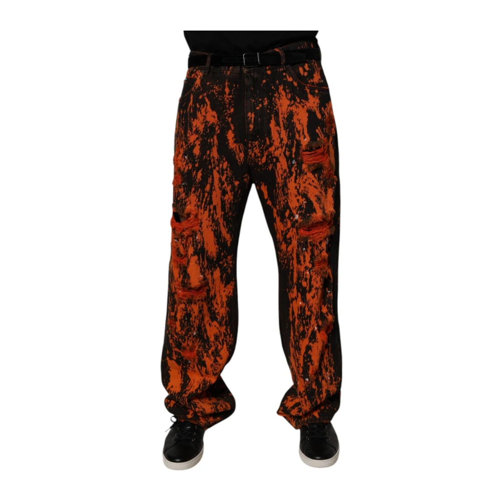 Dolce & Gabbana Men's Tie Dye Straight Denim Jeans Logo