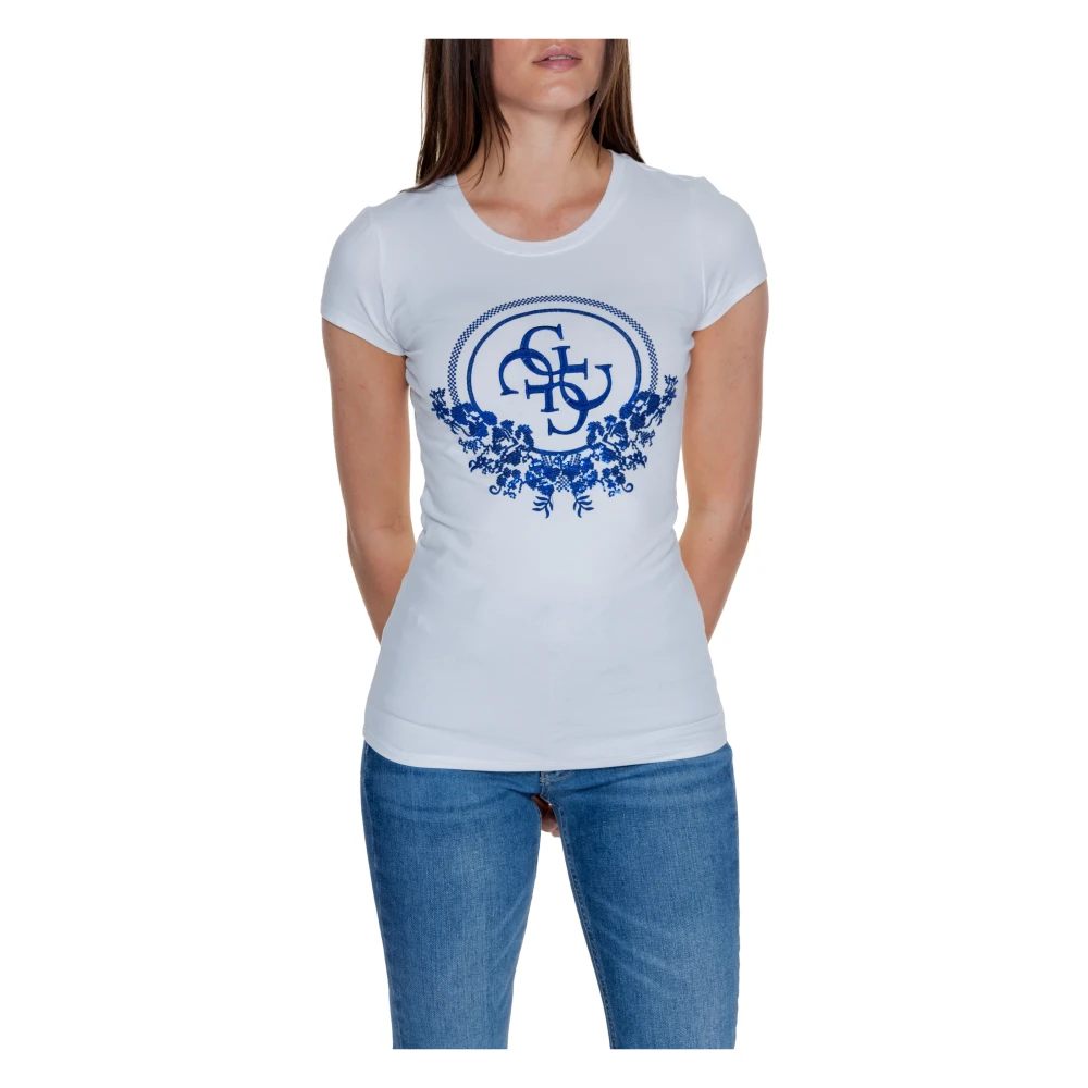 Guess Wit Print Ronde Hals T-Shirt White Dames