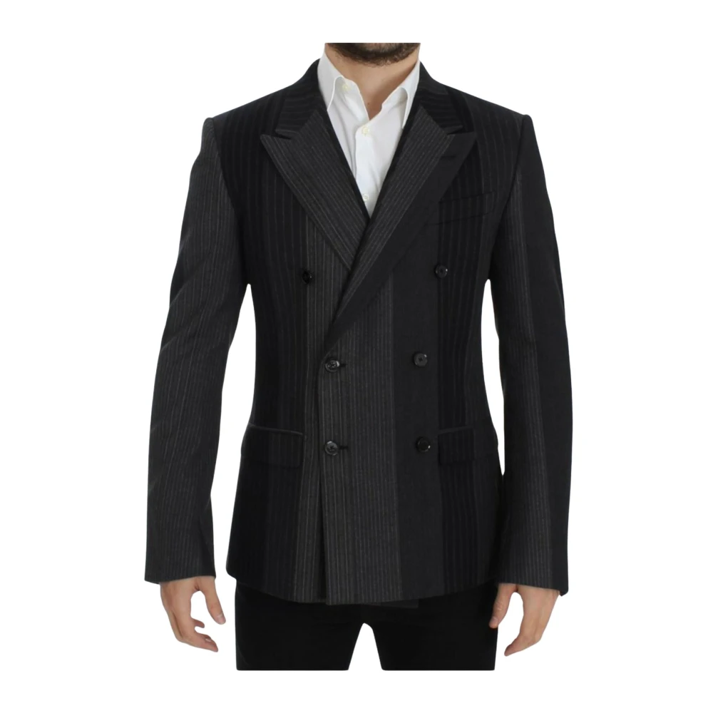 Dolce & Gabbana , Blazers, Male, Gray, M, Double Breasted Pinstripe Blazer