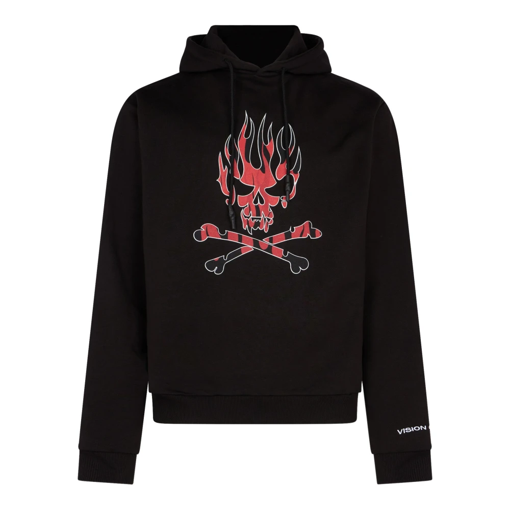 Vision Of Super Men's Black Hoodies, L, Skull Print Lightweight Hoodie /Red