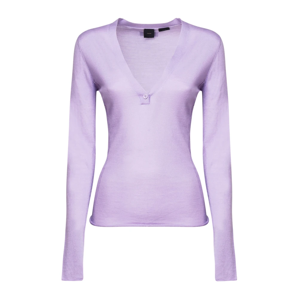 Pinko Lila Wol Zijde V-Hals Trui Purple Dames