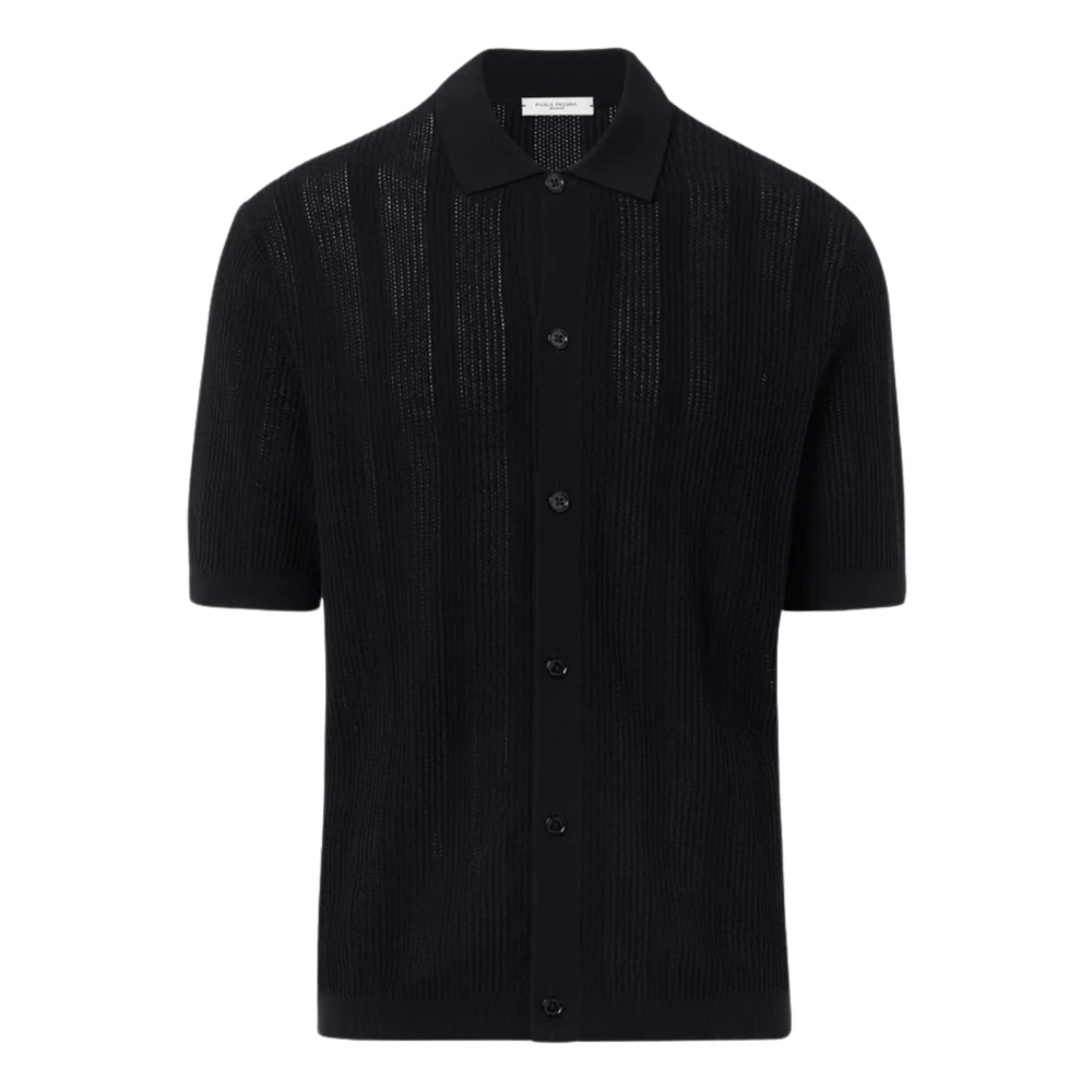 Paolo Pecora Zwarte korte mouw gebreide shirt Black Heren