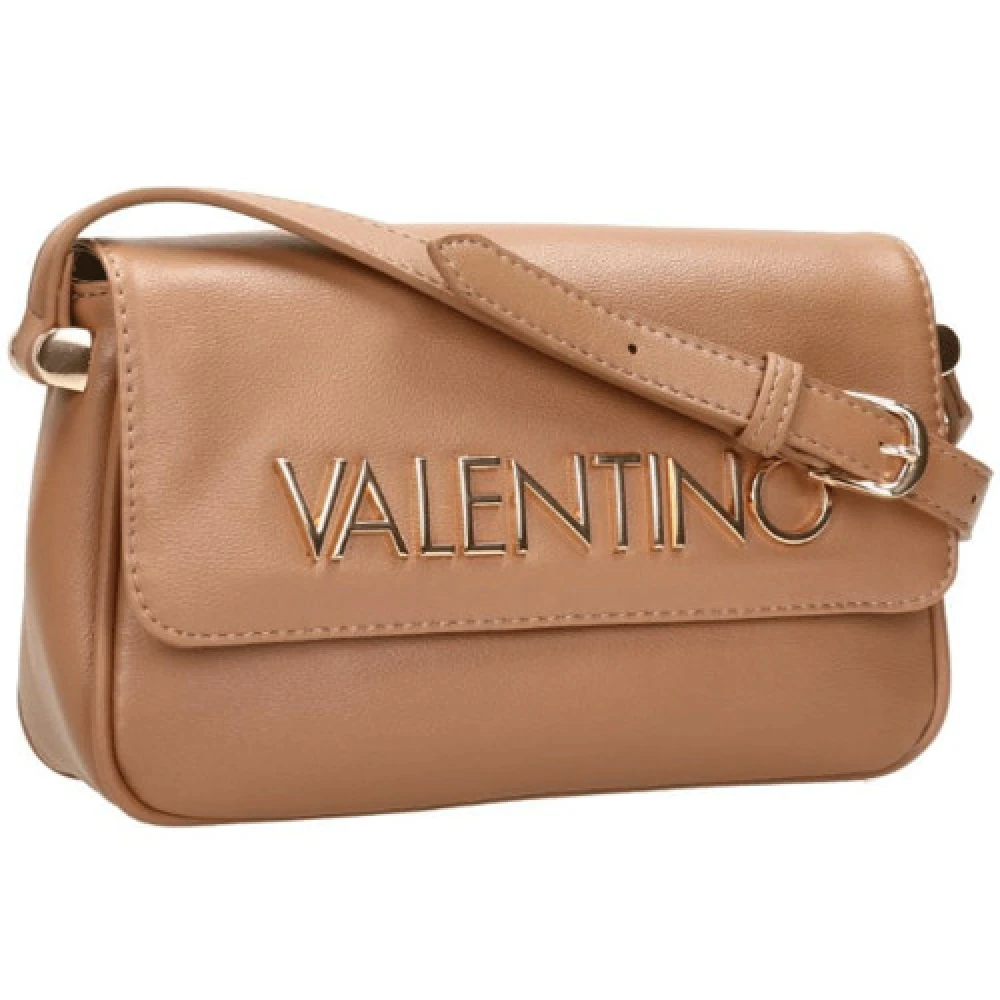Valentino by Mario Valentino Beige Rechthoekige Handtas met Gouden Inscriptie Beige Dames