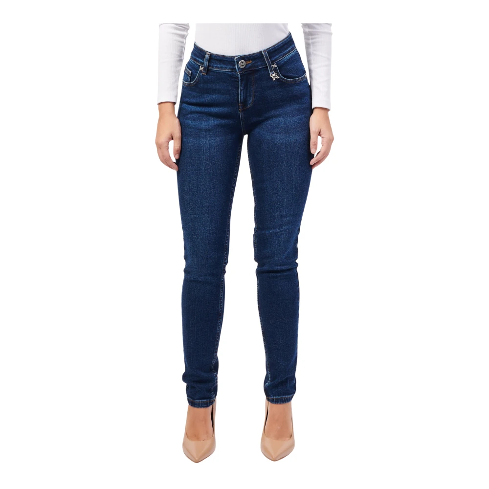 Richmond Blauwe Skinny Jeans met knoop en rits Blue Dames