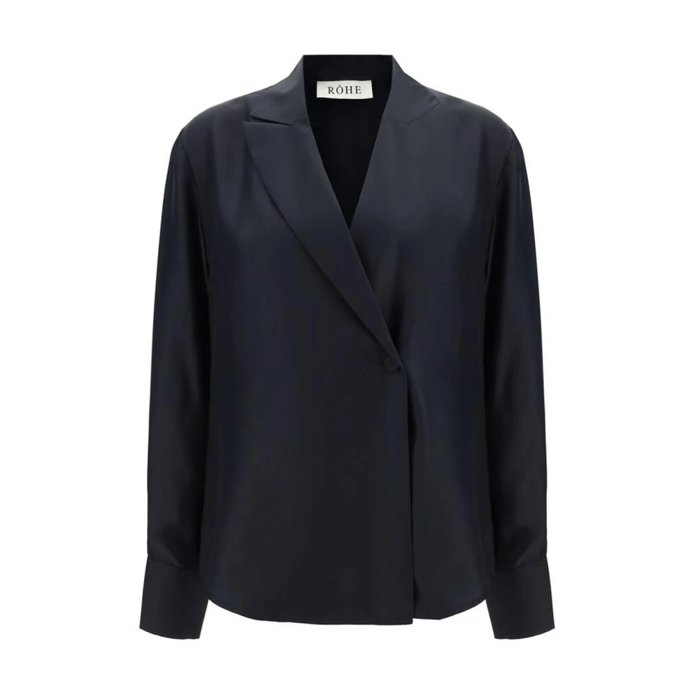 Róhe Zijden Shirt met Asymmetrische Revers en Knoopsluiting Black Dames