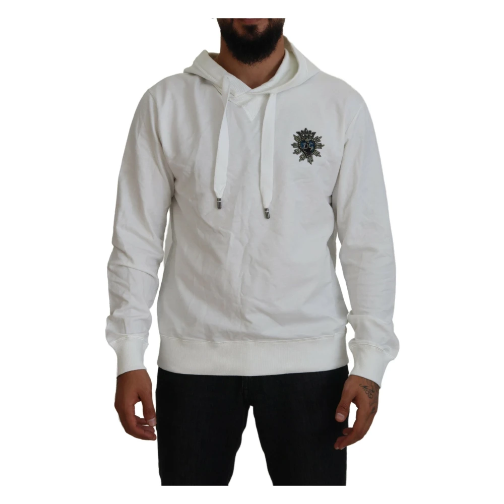 Dolce & Gabbana Witte Katoenen Hoodie Logo Trui White Heren