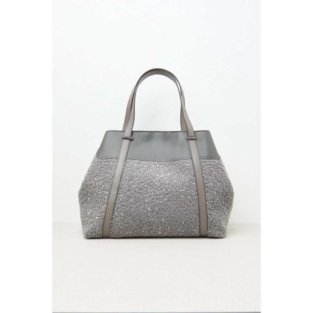 PESERICO Eco-leer tote tas met pailletten en Punto Luce rand Gray Dames