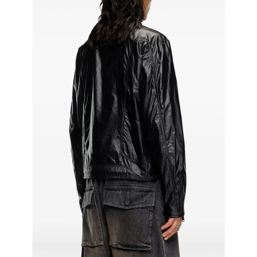 Diesel Zwarte Bikerjas met Coatingseffect Black Heren