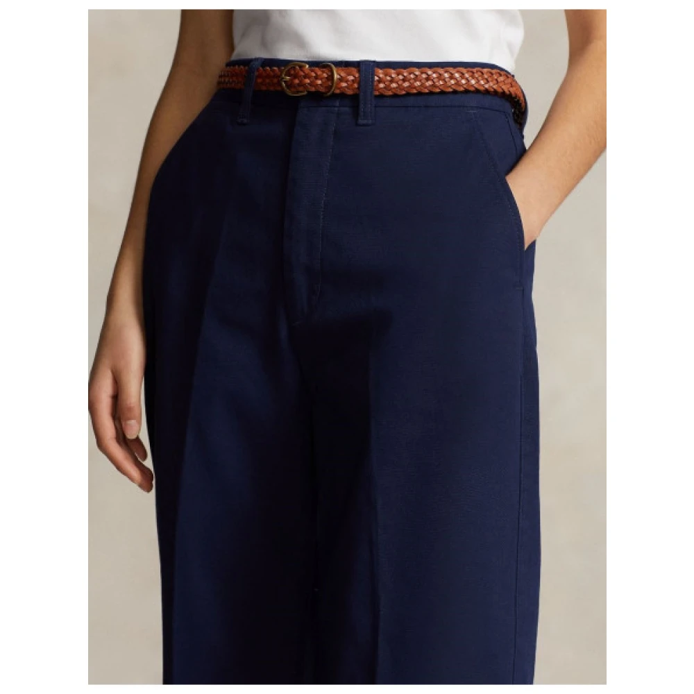 Polo Ralph Lauren Flare Chino Broek in Katoen Serge Blue Dames