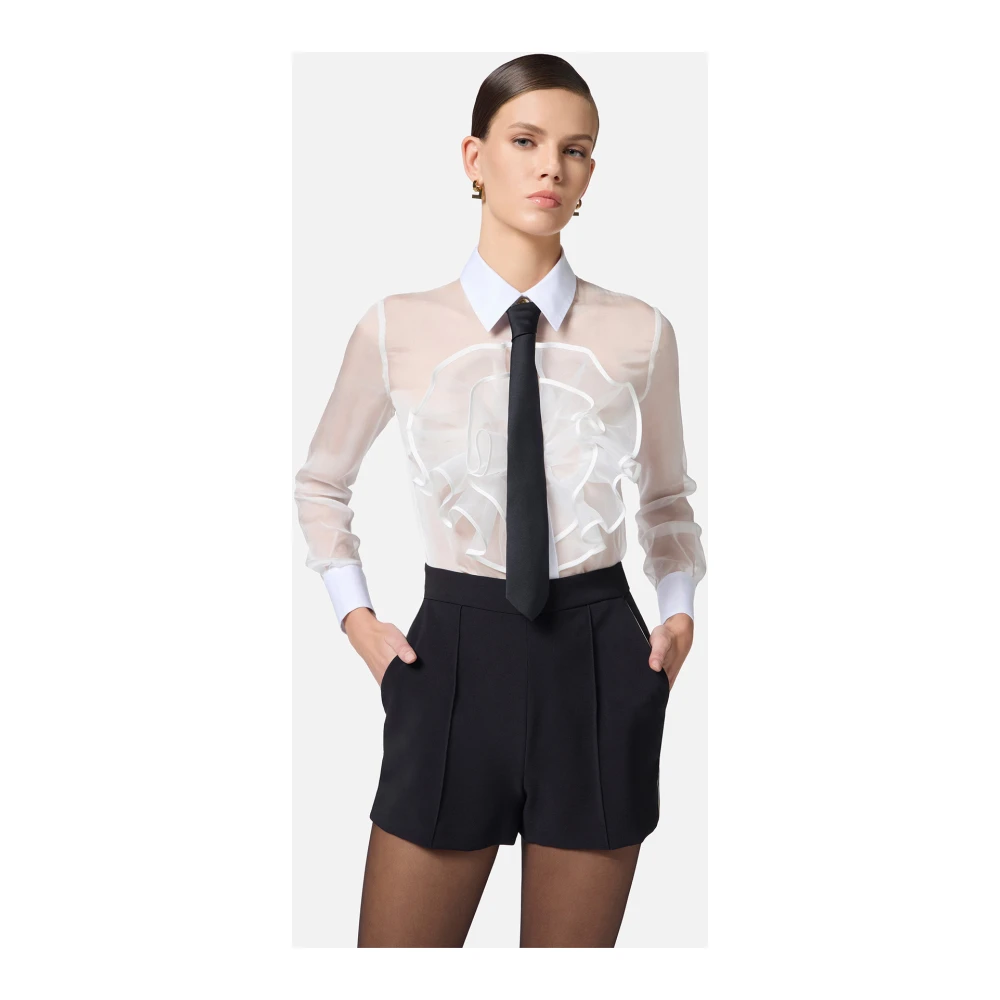 Elisabetta Franchi Zijden voile overhemd met organza ruches White Dames