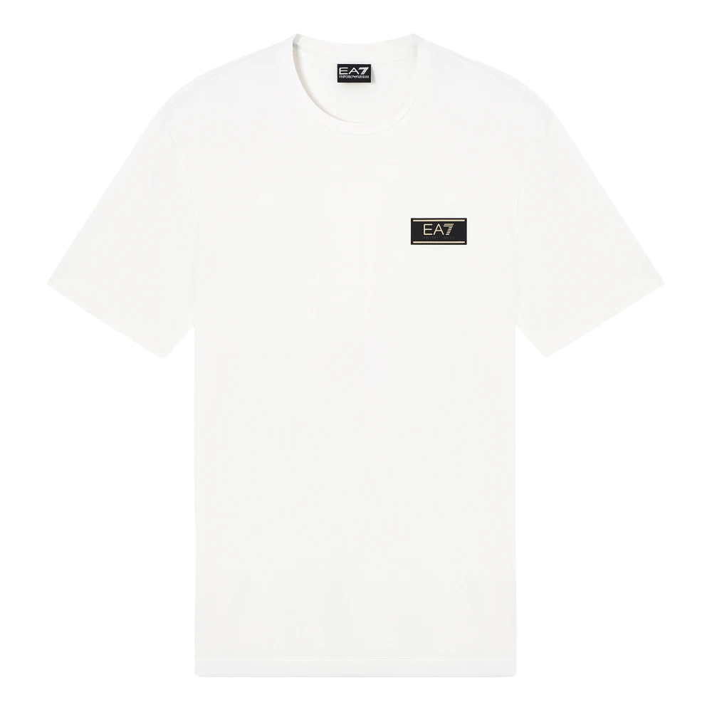 Emporio Armani Ea7 Men's White Training T-Shirts & Tops, M, Crew-Neck T-Shirt With Logo Patch