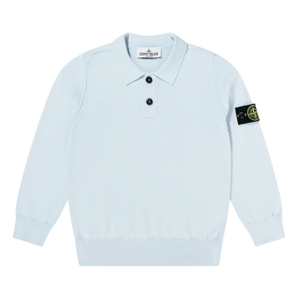 Stone Island Blue Knitted Long Sleeve Polo Shirt - Male - Kids Knitwear - 10 Y - Kids
