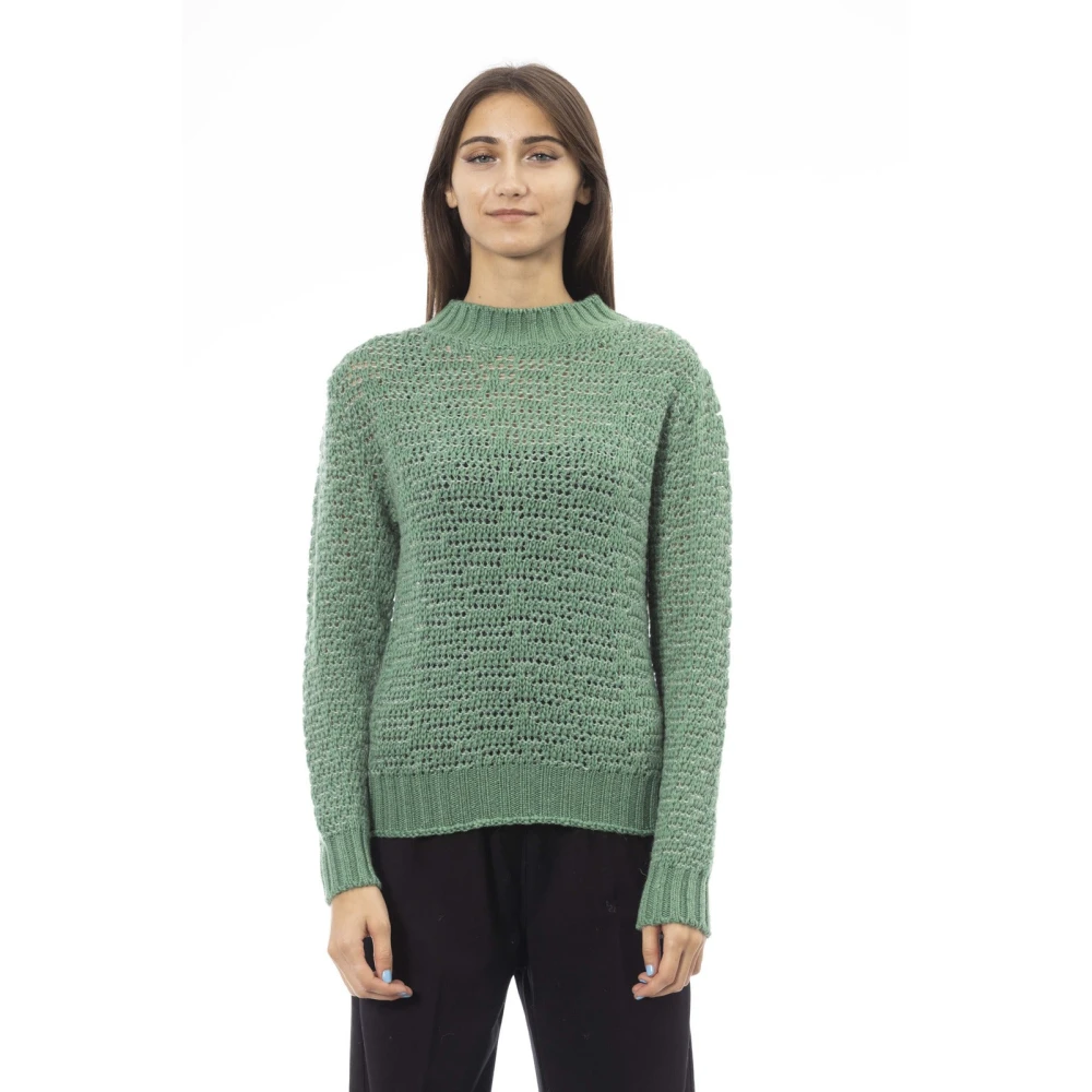 Alpha Studio Turtleneck Sweater - Räfflad Krage Manschetter Nederkant Green, Dam