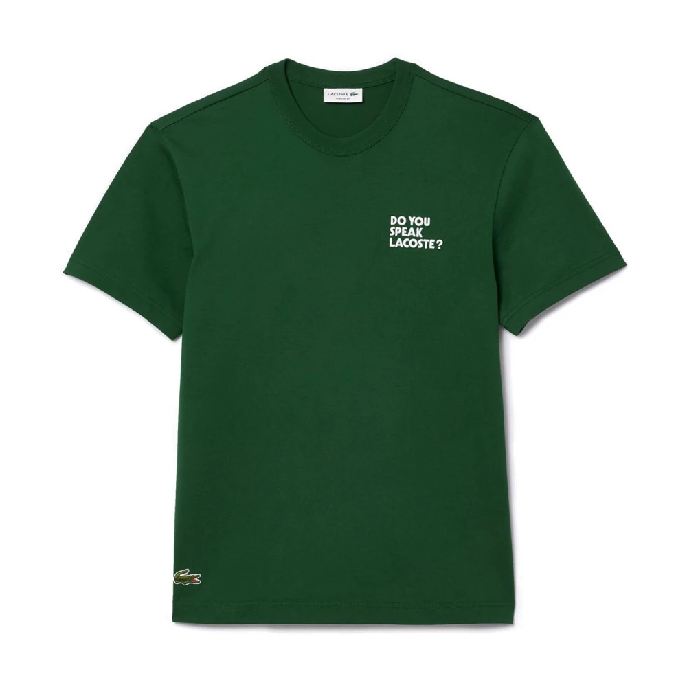 Lacoste Katoenen Piqué T-shirt met Achter Slogan (Groen) Green Heren