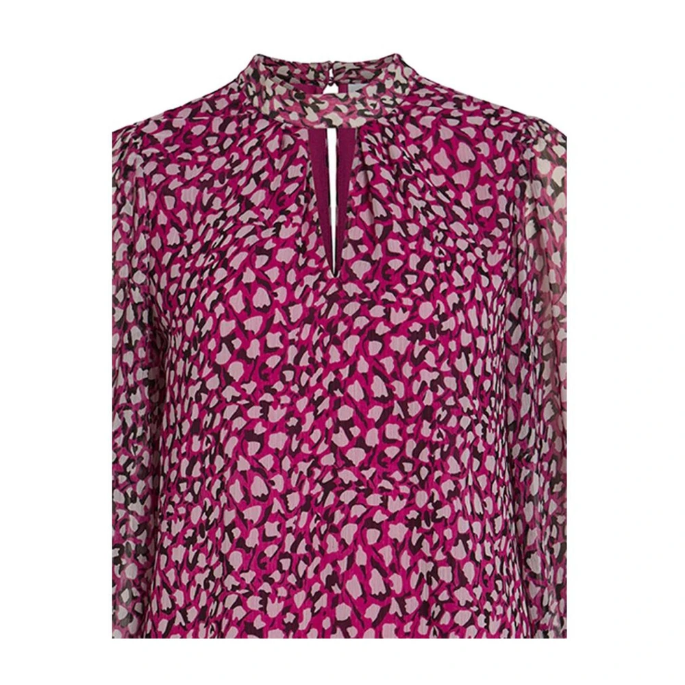Vila Dierenprint Hoge Hals Blouse Vrouwen Pink Dames