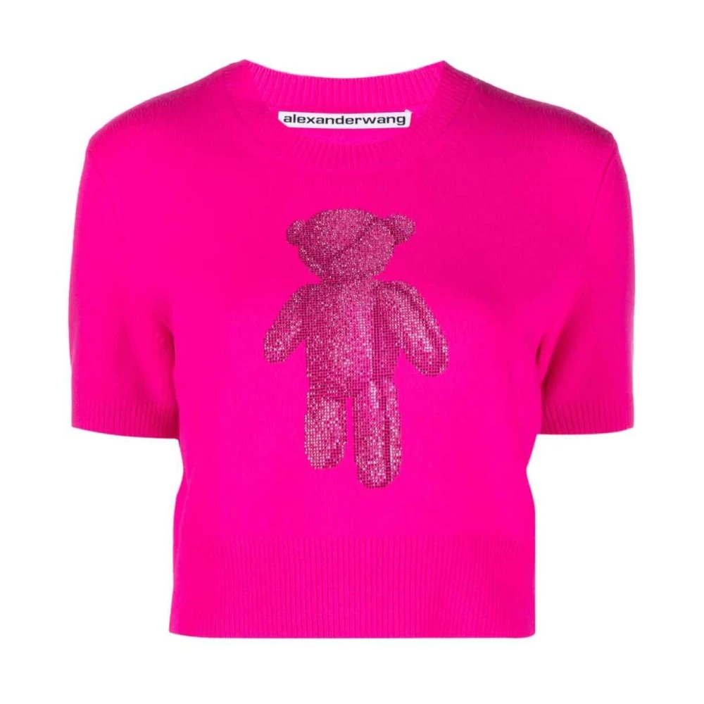 Alexander wang Kristalversierd Gebreid T-Shirt Pink Dames
