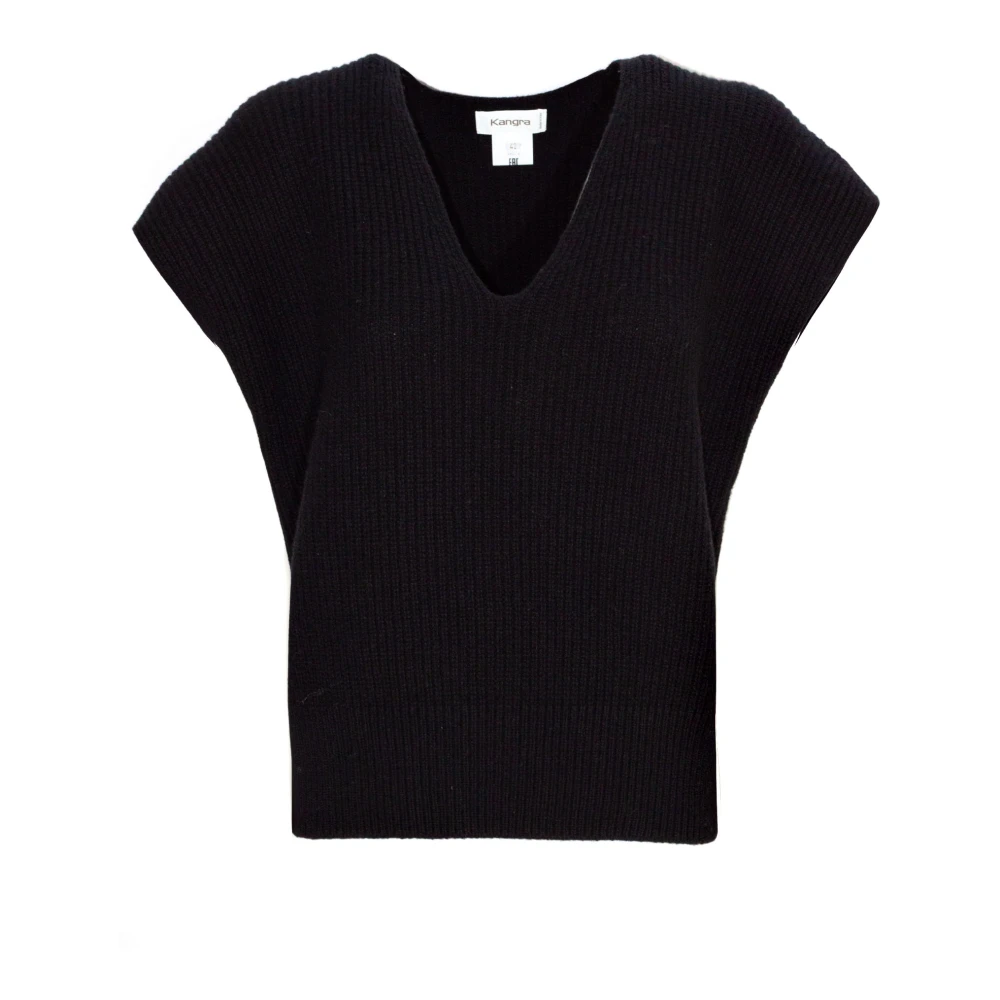 Kangra Zwarte Wollen V-Hals Mouwloze Trui Black Dames