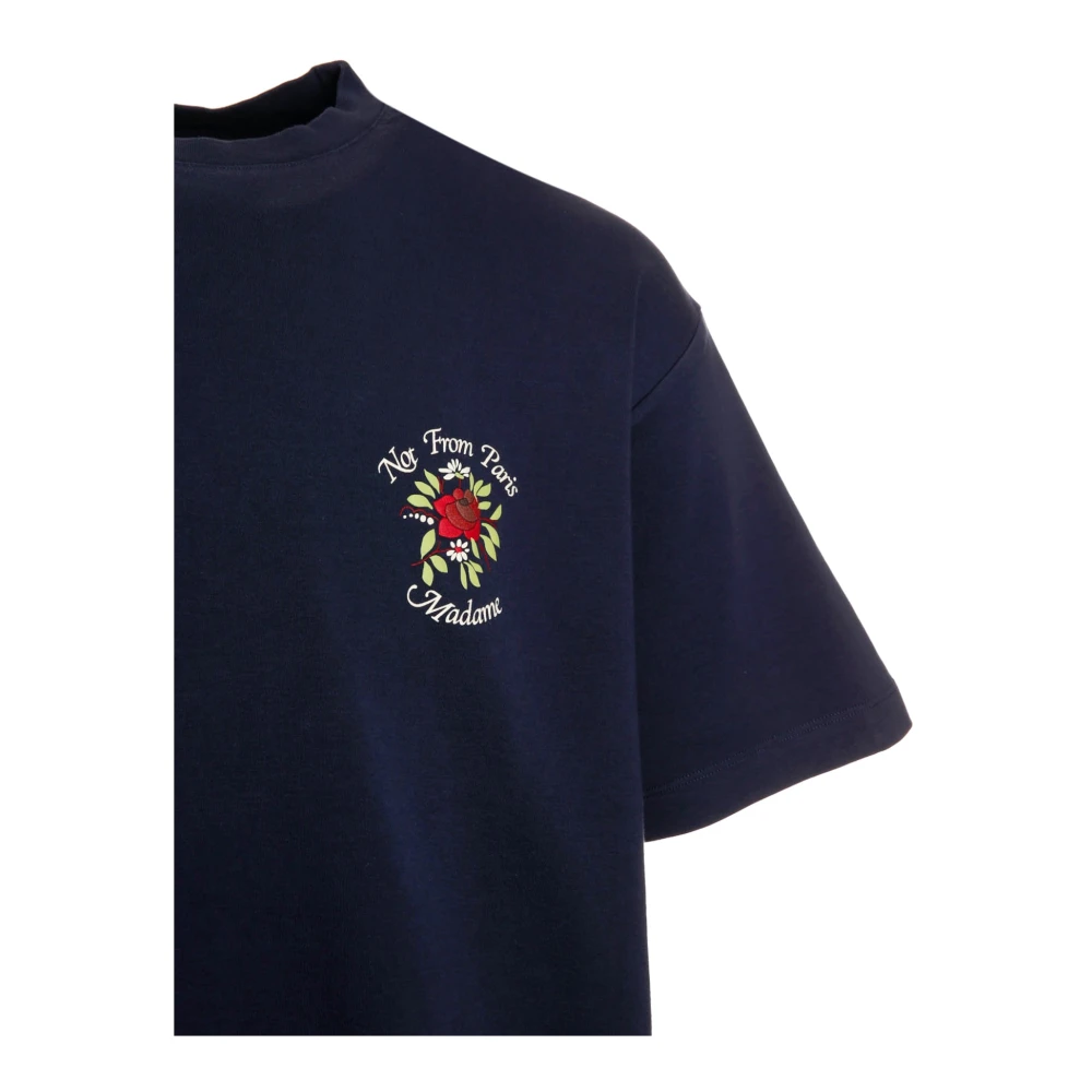 Drole de Monsieur Bloemen Slogan T-shirt Oversized Fit Blue Heren