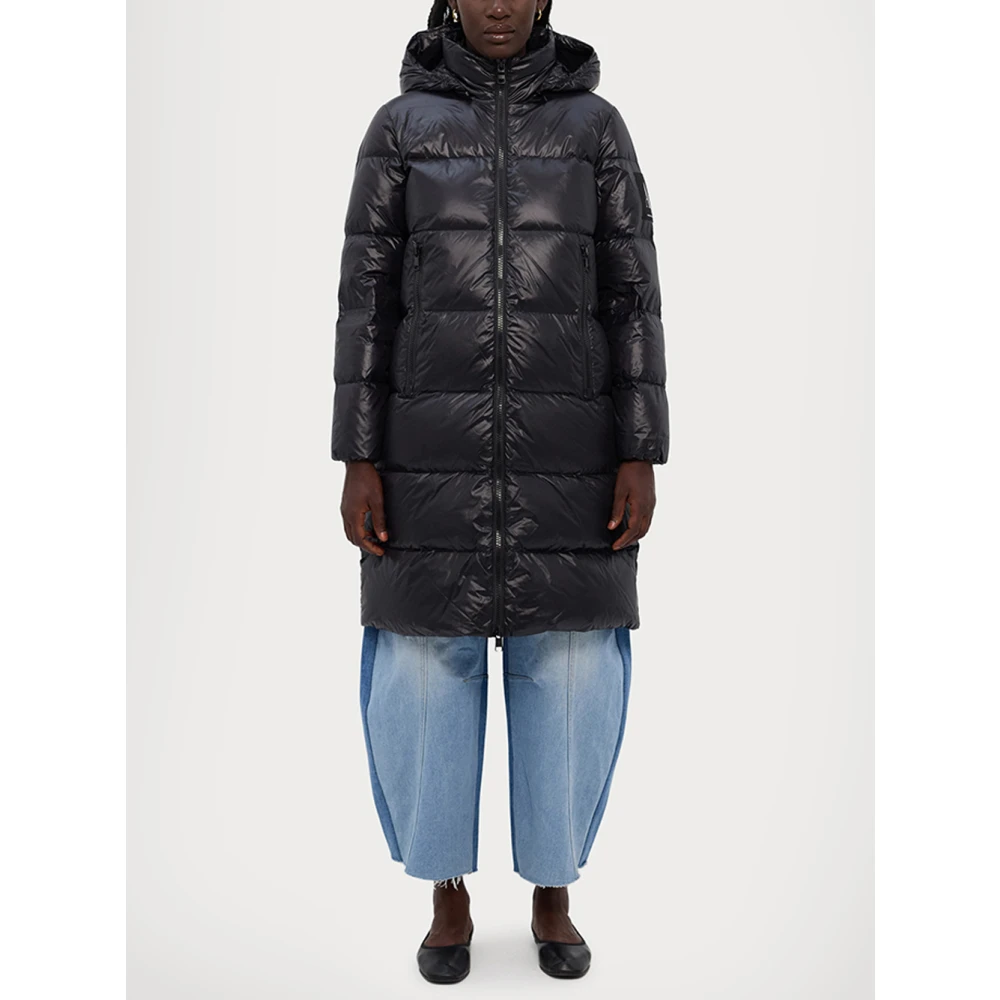 Emporio Armani Zwarte Puffer Lange Jas Black Dames