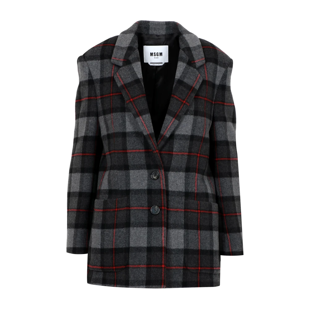 Msgm Tartan Wollen Blazer Gray Dames