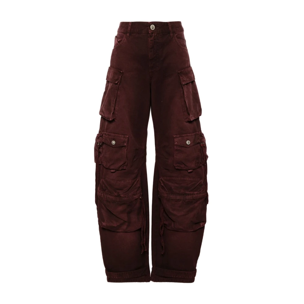 The Attico Burgundy Denim Wide Leg Trousers Red Dames