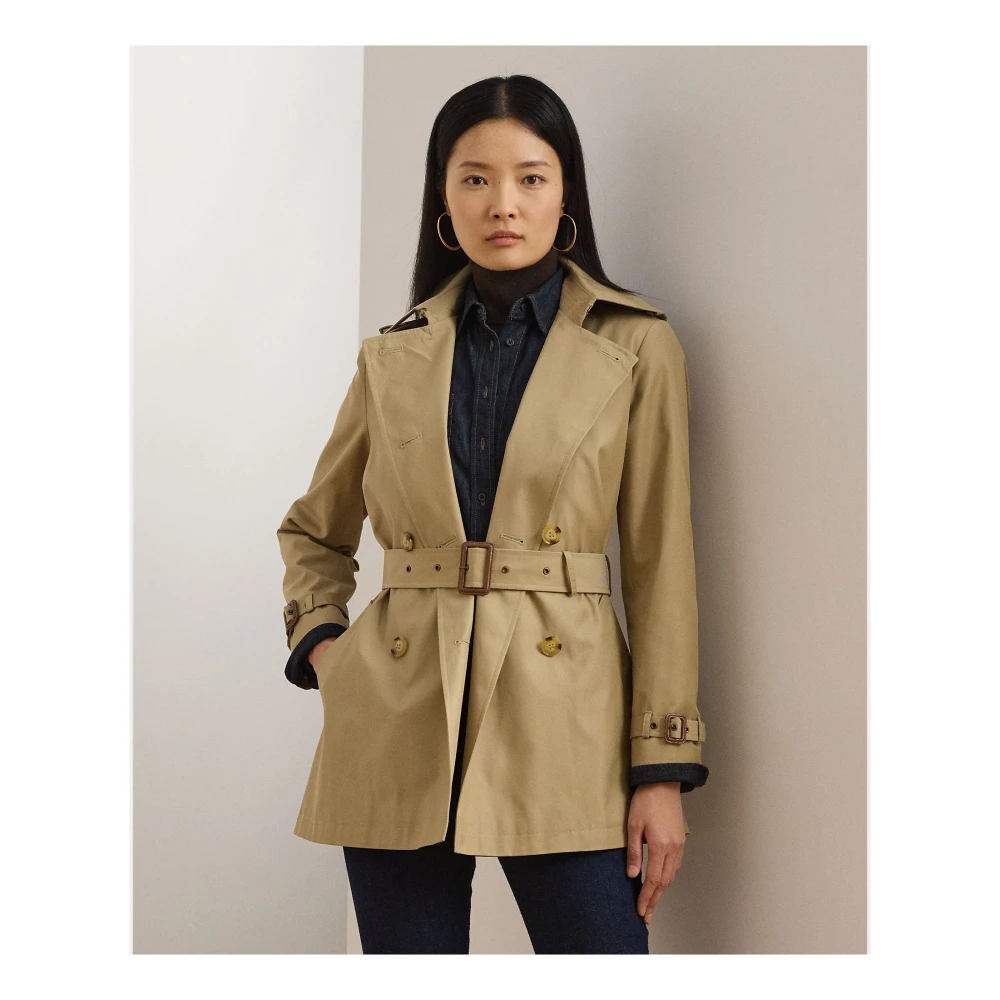 Ralph Lauren Beige Dubbel Breasted Katoenmix Trenchcoat Buitenkleding Beige Dames