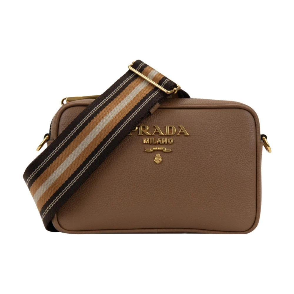 Prada Women's Beige Leather Shoulder Bag With Zipper - Cross Body Bags - One Size - Bags