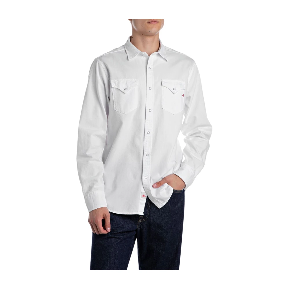 Replay Wit Casual Twill Overhemd White Heren