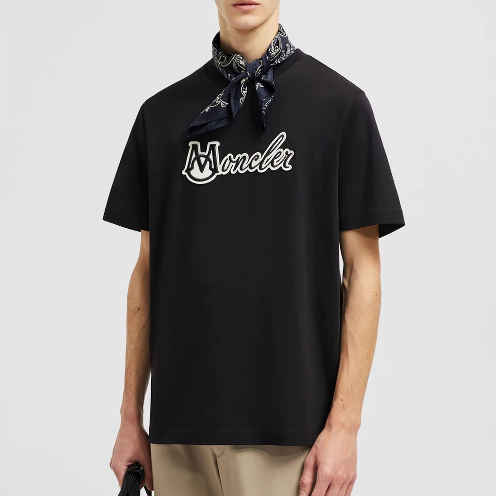 Moncler Geborduurd Varsity Logo T-shirt Black Heren