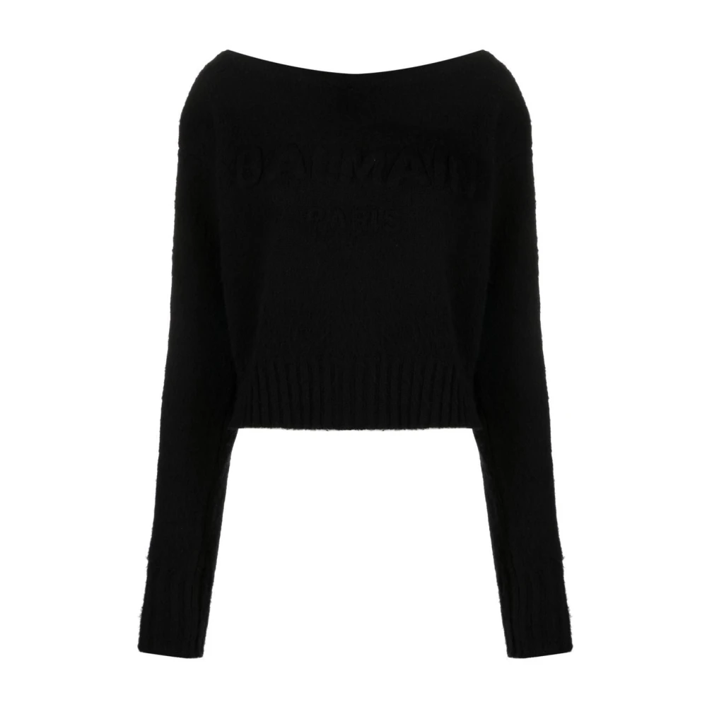 Balmain Black Off Shoulder Brush Jumper - Female - Round-Neck Knitwear - S - Knitwear