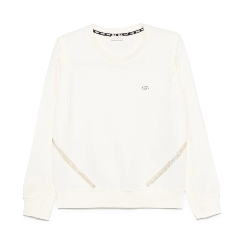 Liu Jo Witte Crew Neck Sweater Logo White Dames