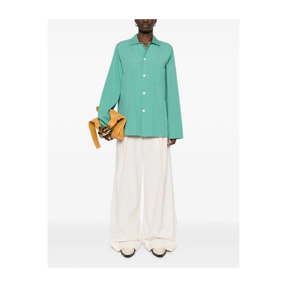 Tekla Groene Katoenen Pyjama met Knoopsluiting Green Dames