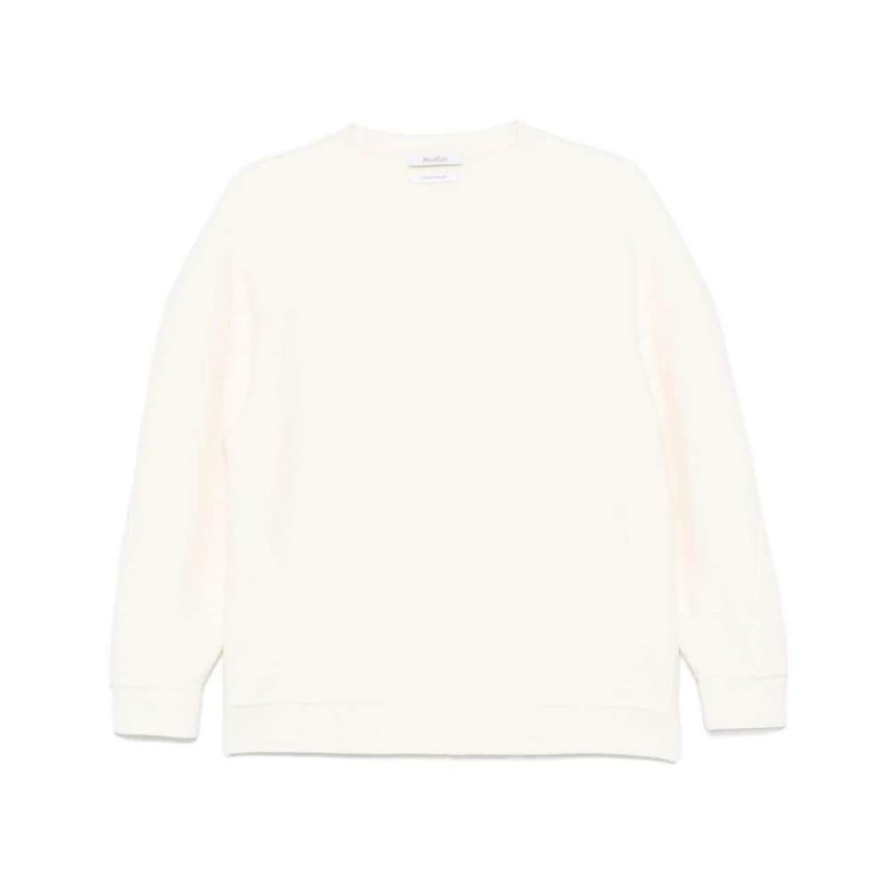 Max Mara , Round-Neck Knitwear, Female, White, M, Ivory Wool-Cashmere Knit Crew Neck Sweatshirt